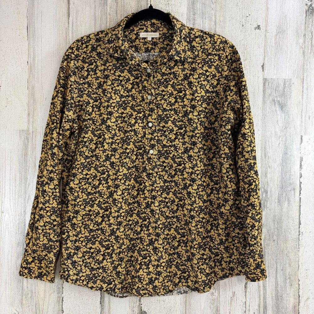 Ann Mashburn Shirt L Corduroy Liberty London Yellow Floral Button Down Popover